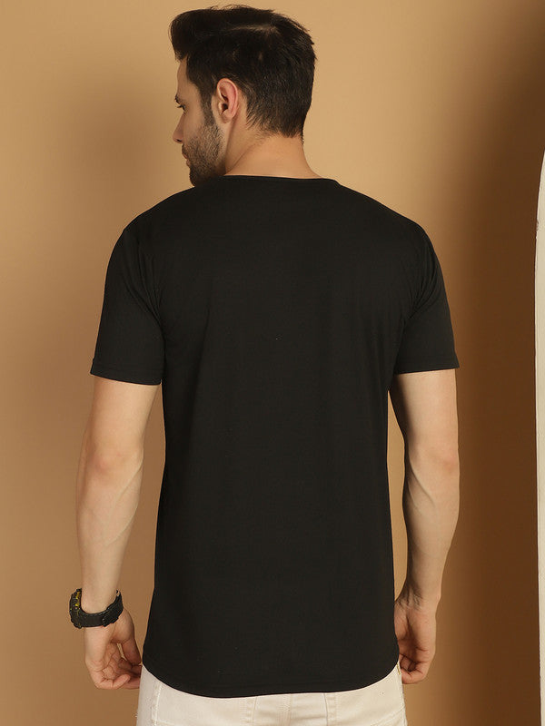 Mack Jonney Black Logo Printed Round Neck Cotton Half sleeves Tshirt For Men