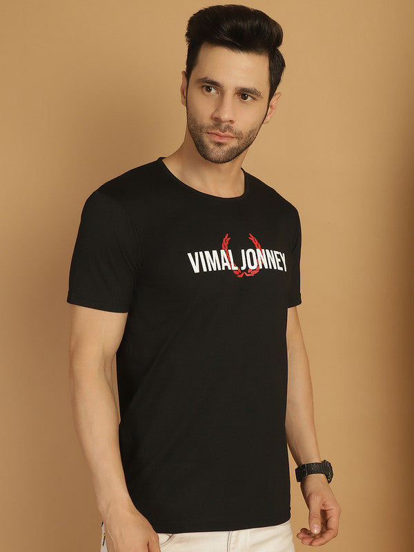 Mack Jonney Black Logo Printed Round Neck Cotton Half sleeves Tshirt For Men