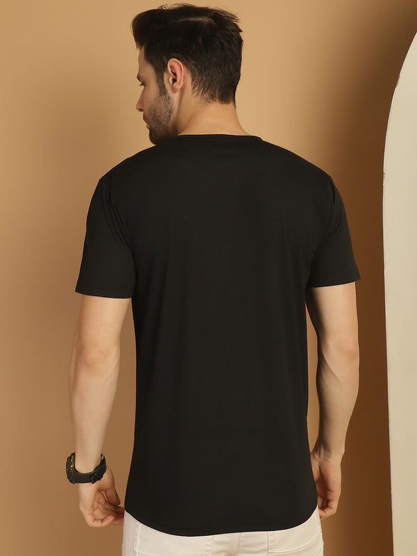 Mack Jonney Printed Black Round Neck Cotton Half sleeves Tshirt For Men