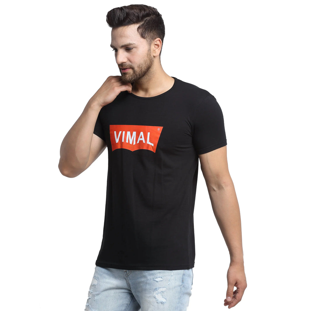 Vimal Jonney Round Neck Black T-shirt For Men's - Vimal Clothing store