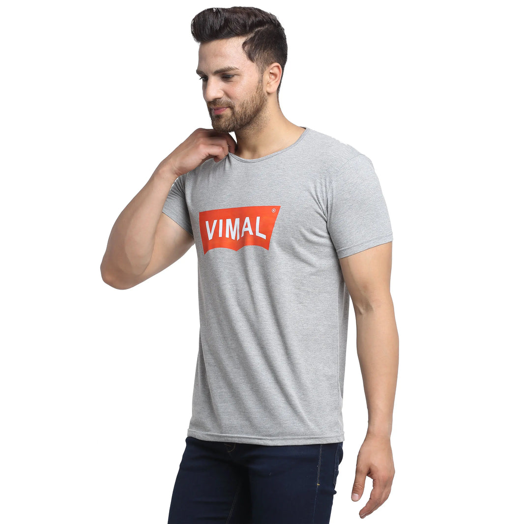 Vimal Jonney Round Neck Silver T-shirt For Men's - Vimal Clothing store