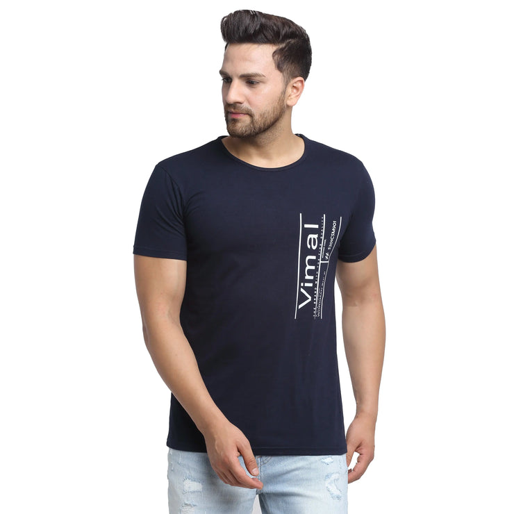 Vimal Jonney Round Neck Dark Blue T-shirt For Men's - Vimal Clothing store