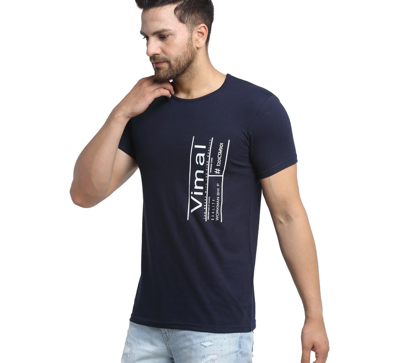 Vimal Jonney Round Neck Dark Blue T-shirt For Men's - Vimal Clothing store