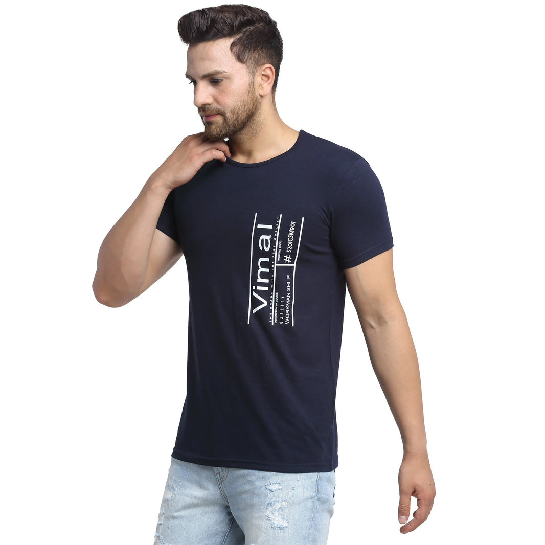 Vimal Jonney Round Neck Dark Blue T-shirt For Men's - Vimal Clothing store