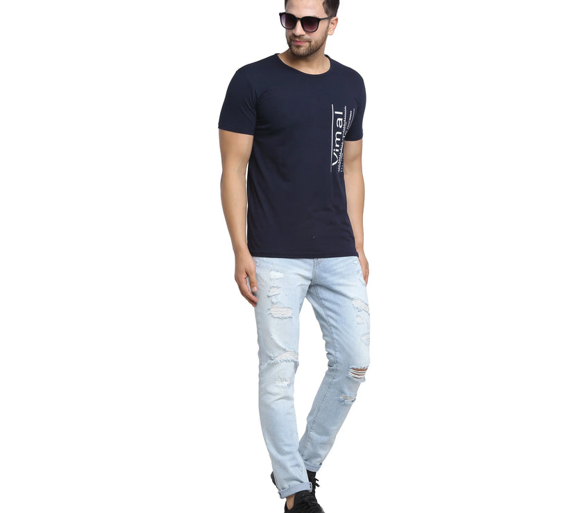 Vimal Jonney Round Neck Dark Blue T-shirt For Men's - Vimal Clothing store