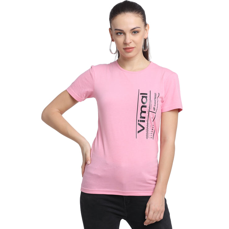 Mack Jonney Pink Half Sleeve T-shirt For Women's