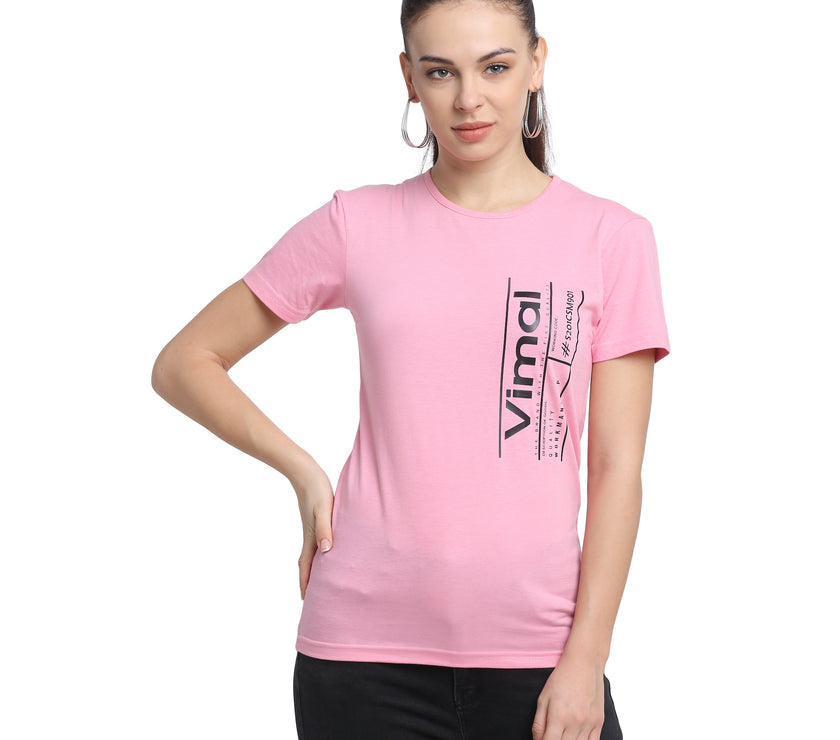 Mack Jonney Pink Half Sleeve T-shirt For Women's