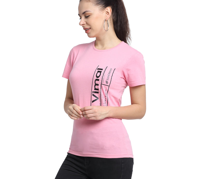 Mack Jonney Pink Half Sleeve T-shirt For Women's