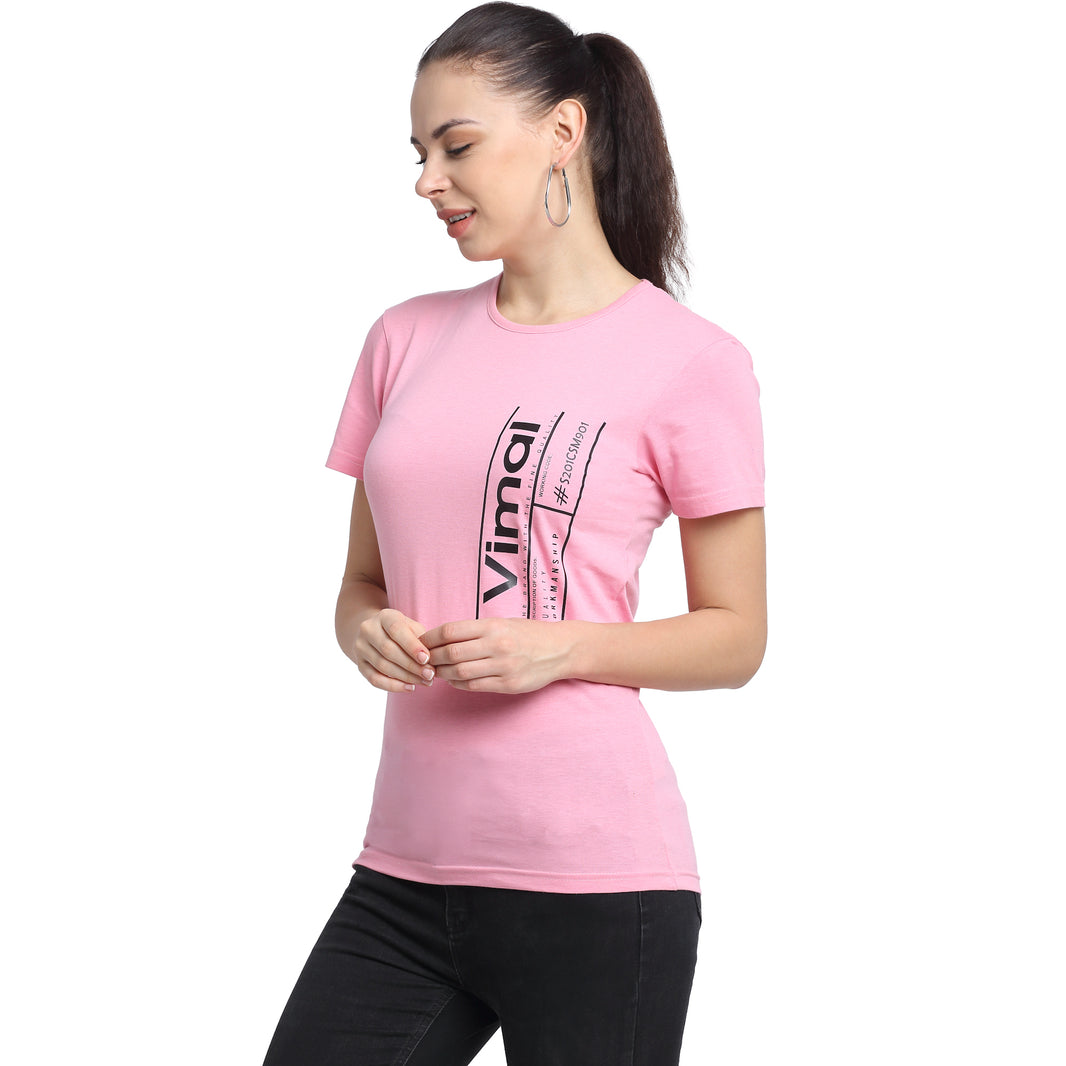 Mack Jonney Pink Half Sleeve T-shirt For Women's