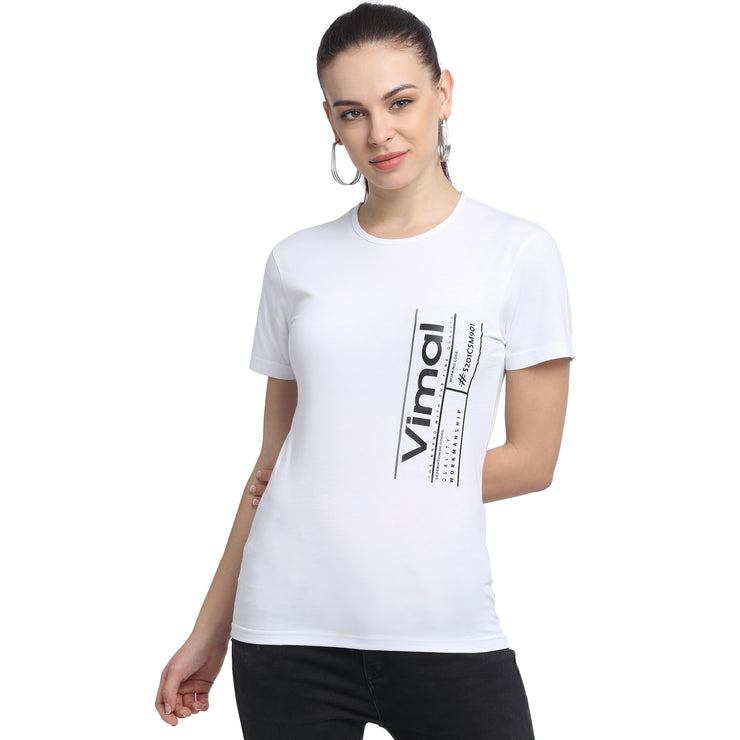 Mack Jonney White Half Sleeve T-shirt For Women's