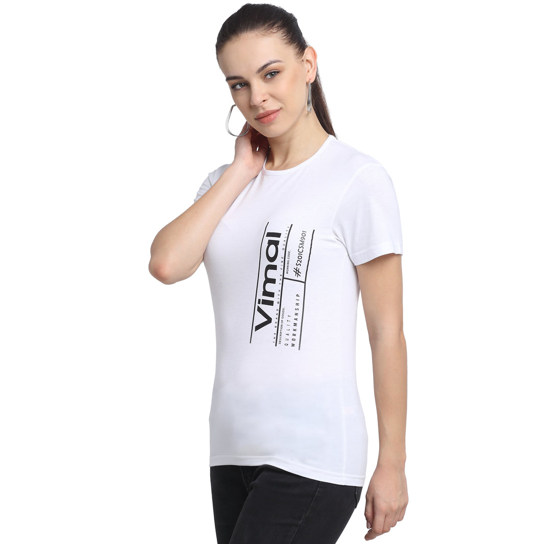 Mack Jonney White Half Sleeve T-shirt For Women's