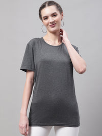 Mack Jonney Round Neck Cotton Solid Grey T-Shirt for Women