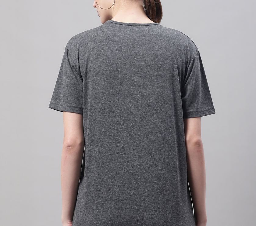 Mack Jonney Round Neck Cotton Solid Grey T-Shirt for Women