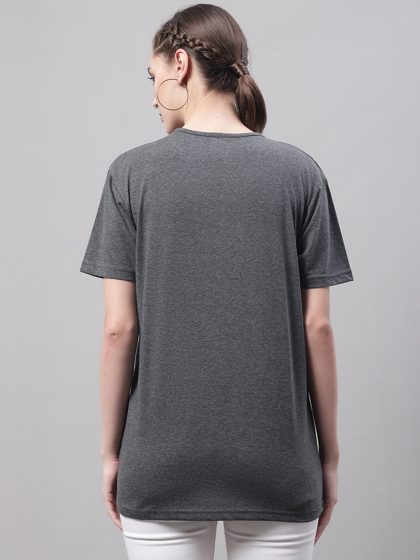 Mack Jonney Round Neck Cotton Solid Grey T-Shirt for Women