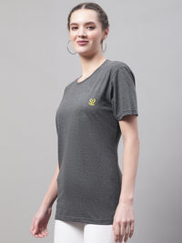 Mack Jonney Round Neck Cotton Solid Grey T-Shirt for Women