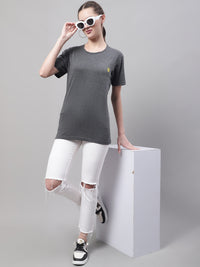 Mack Jonney Round Neck Cotton Solid Grey T-Shirt for Women