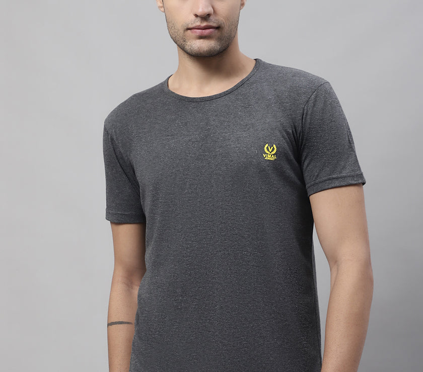 Mack Jonney Round Neck Cotton Solid Anthracite T-Shirt for Men