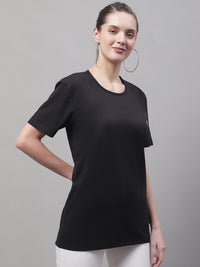 Mack Jonney Round Neck Cotton Solid Black T-Shirt for Women