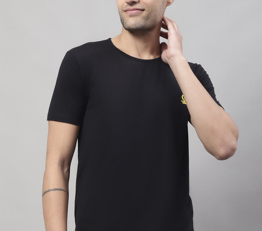 Mack Jonney Round Neck Cotton Solid Black T-Shirt for Men