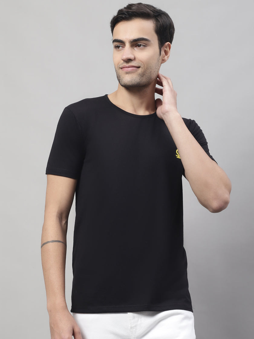 Mack Jonney Round Neck Cotton Solid Black T-Shirt for Men
