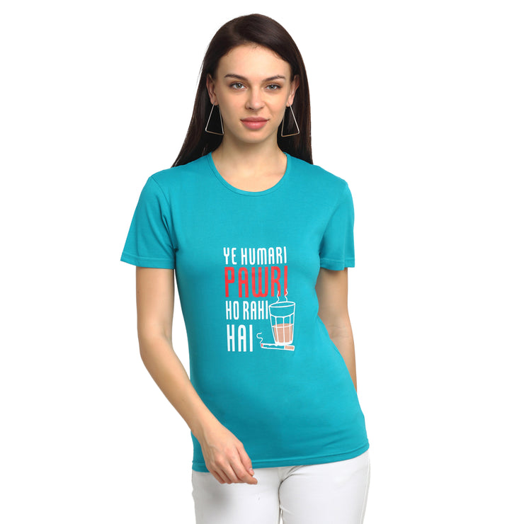 Mack Jonney Turquoise Half Sleeve T-shirt For Women's