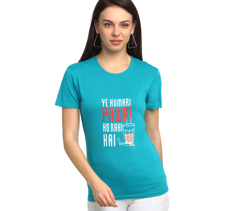 Mack Jonney Turquoise Half Sleeve T-shirt For Women's