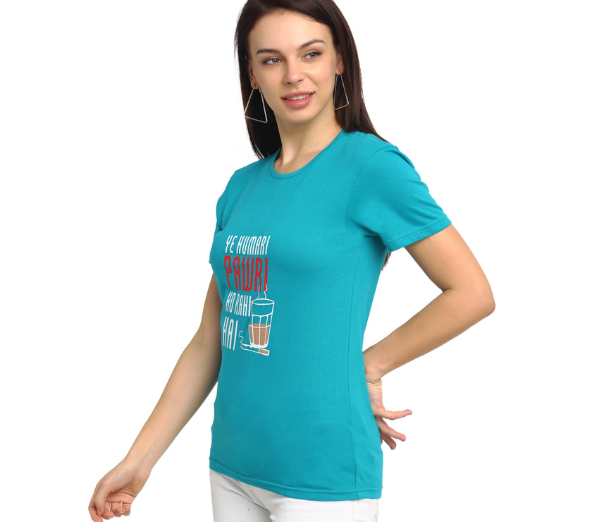 Mack Jonney Turquoise Half Sleeve T-shirt For Women's