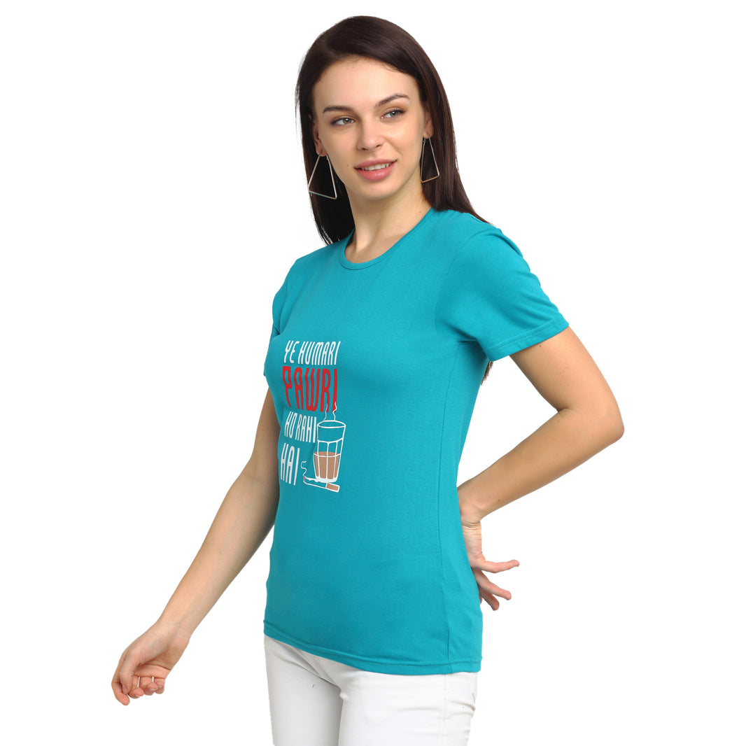 Mack Jonney Turquoise Half Sleeve T-shirt For Women's