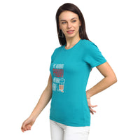 Mack Jonney Turquoise Half Sleeve T-shirt For Women's