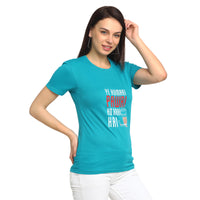 Mack Jonney Turquoise Half Sleeve T-shirt For Women's
