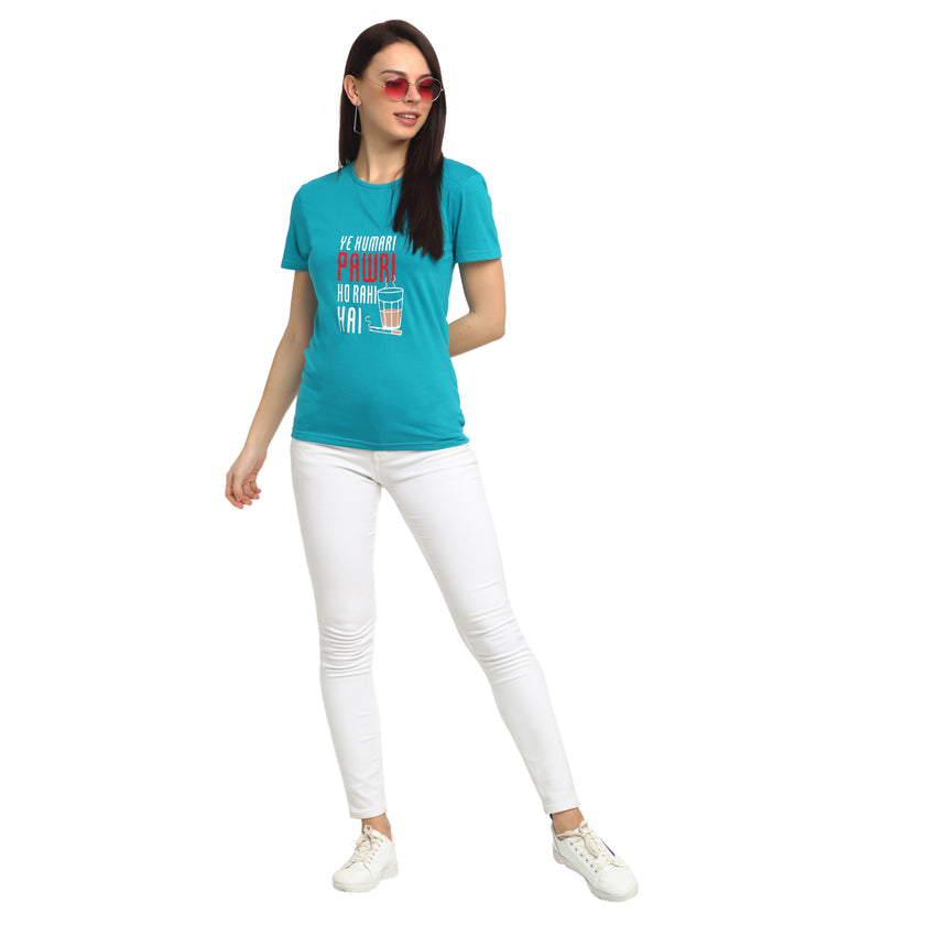 Mack Jonney Turquoise Half Sleeve T-shirt For Women's