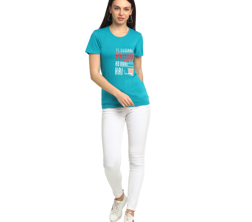 Mack Jonney Turquoise Half Sleeve T-shirt For Women's