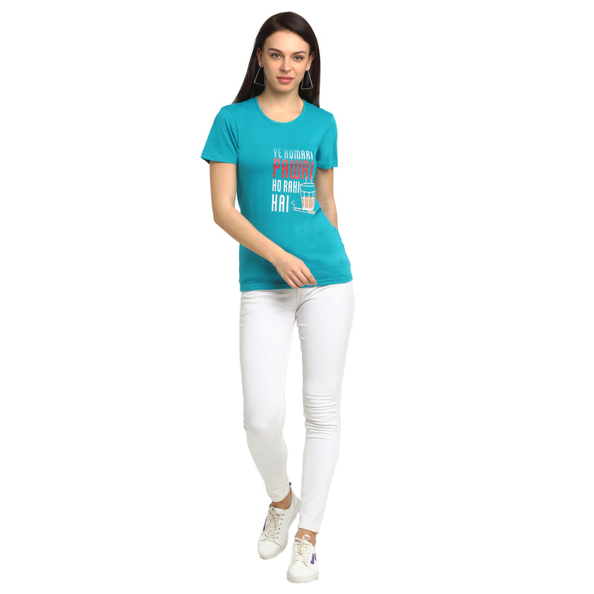 Mack Jonney Turquoise Half Sleeve T-shirt For Women's