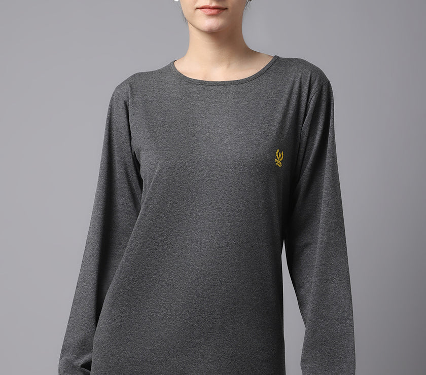 Mack Jonney Cotton Anthracite FullSleeve T-Shirt For Women