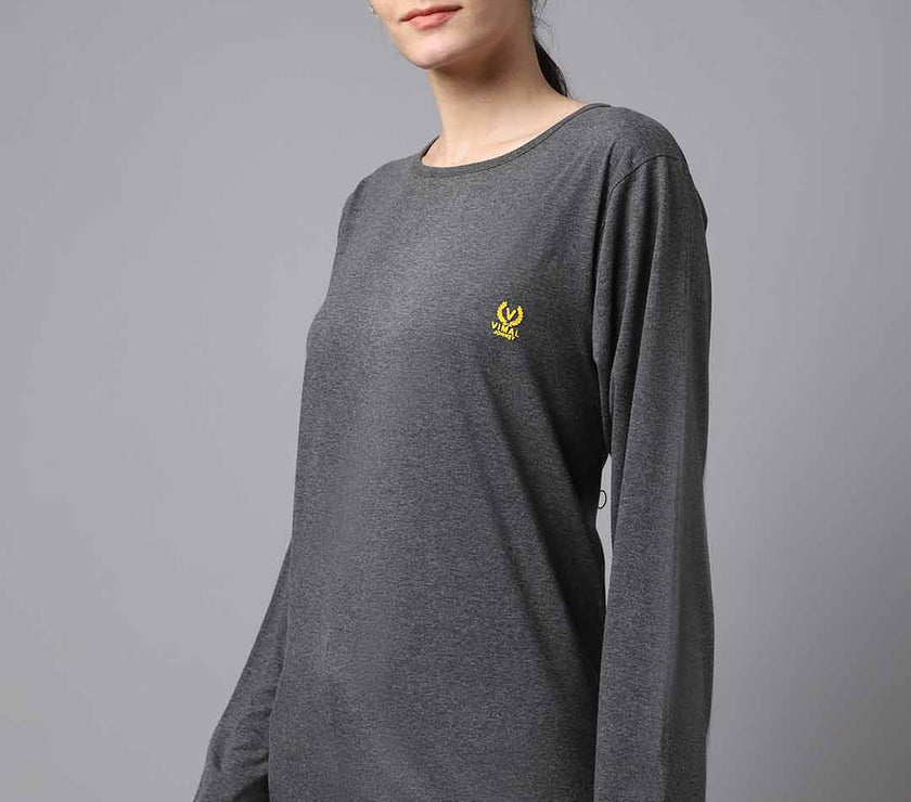 Mack Jonney Cotton Anthracite FullSleeve T-Shirt For Women