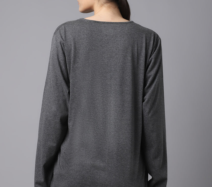 Mack Jonney Cotton Anthracite FullSleeve T-Shirt For Women