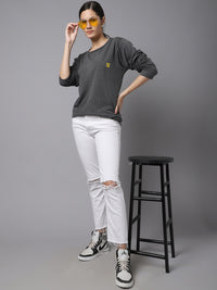 Mack Jonney Cotton Anthracite FullSleeve T-Shirt For Women