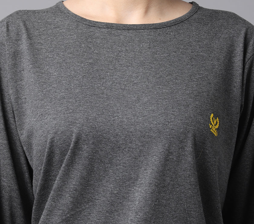 Mack Jonney Cotton Anthracite FullSleeve T-Shirt For Women