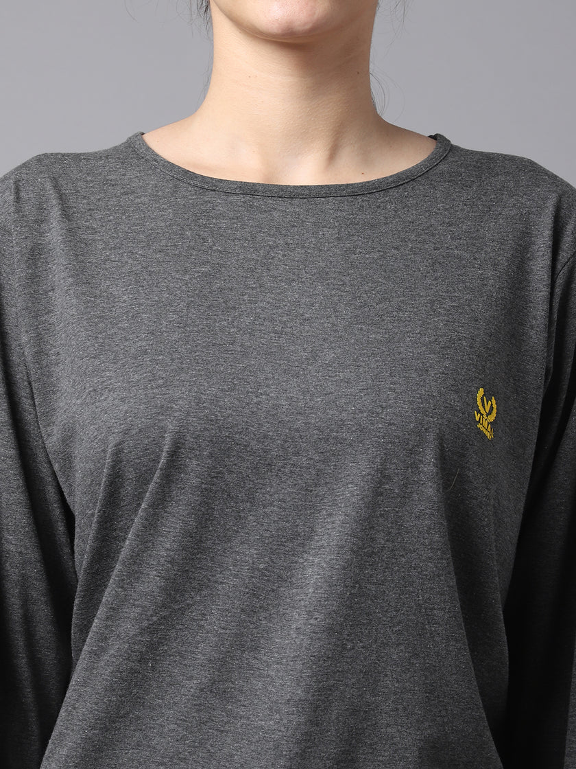 Mack Jonney Cotton Anthracite FullSleeve T-Shirt For Women