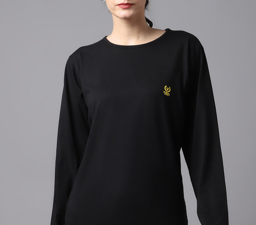 Mack Jonney Cotton Black FullSleeve T-Shirt For Women