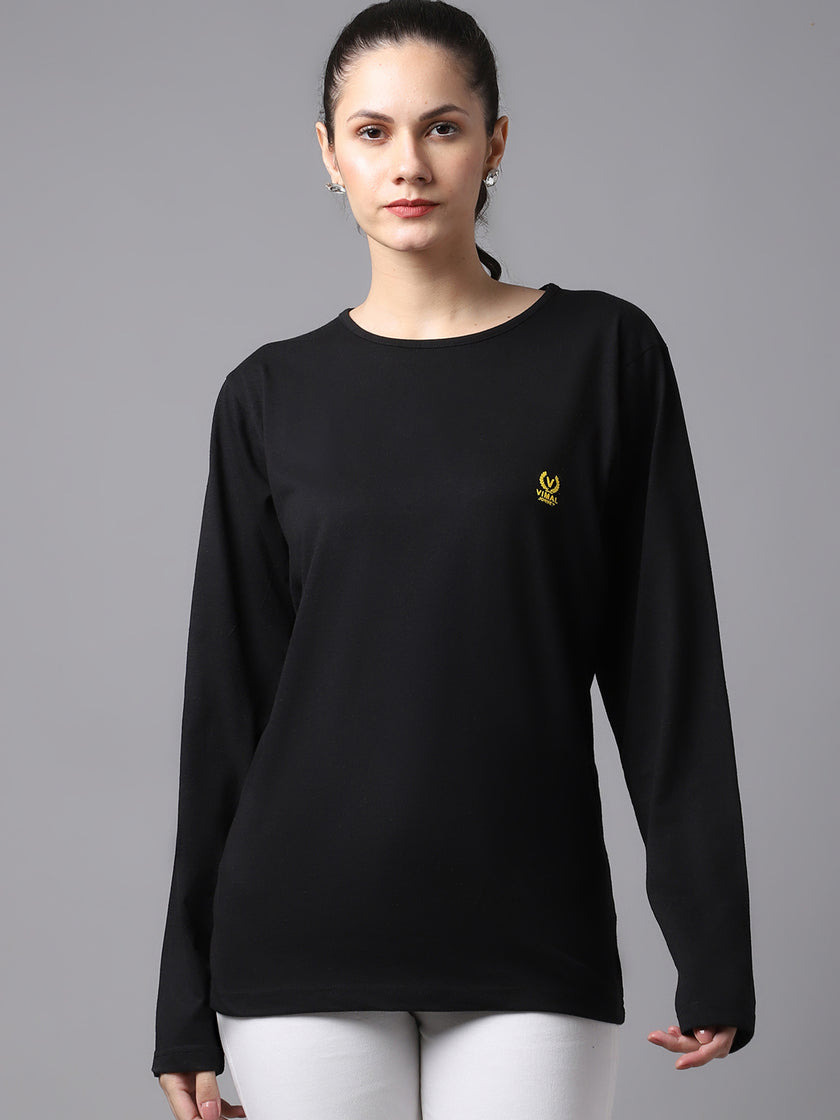 Mack Jonney Cotton Black FullSleeve T-Shirt For Women
