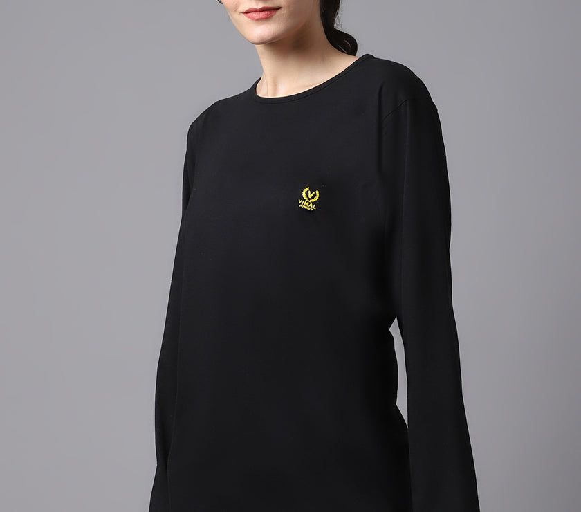 Mack Jonney Cotton Black FullSleeve T-Shirt For Women