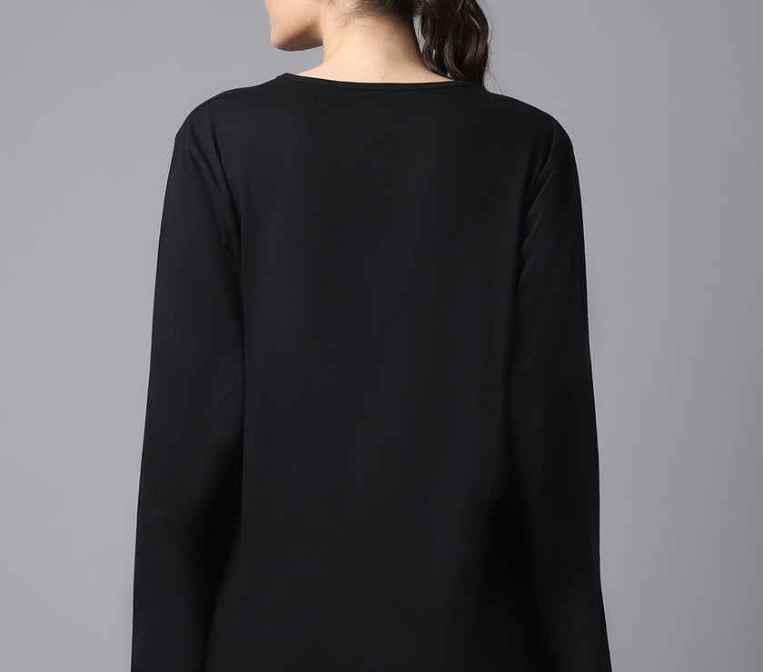 Mack Jonney Cotton Black FullSleeve T-Shirt For Women