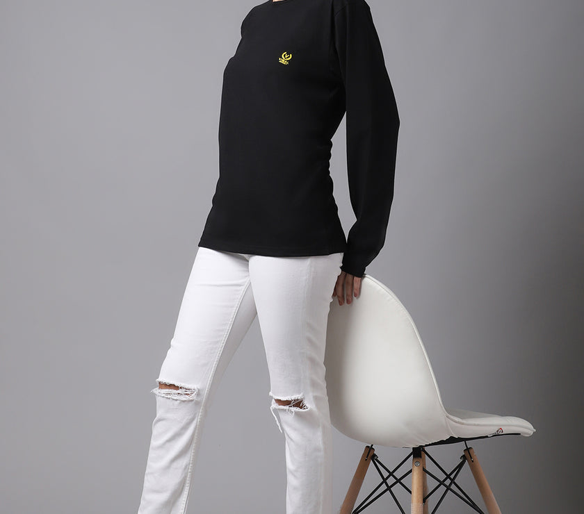 Mack Jonney Cotton Black FullSleeve T-Shirt For Women