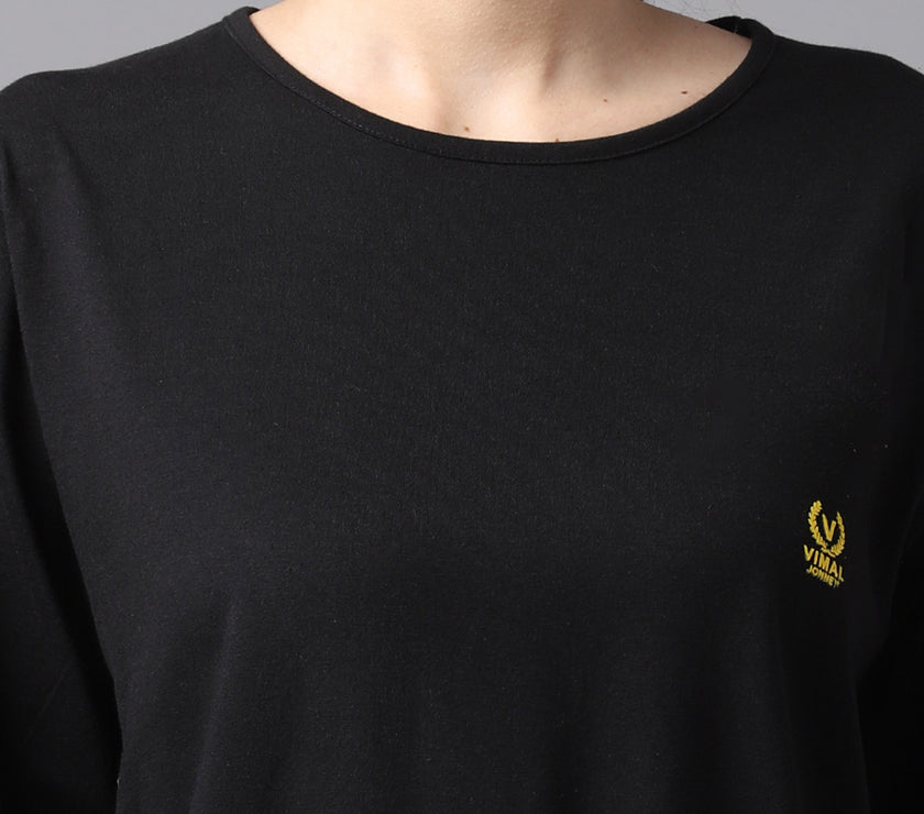 Mack Jonney Cotton Black FullSleeve T-Shirt For Women