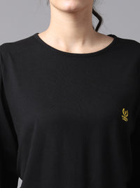 Mack Jonney Cotton Black FullSleeve T-Shirt For Women