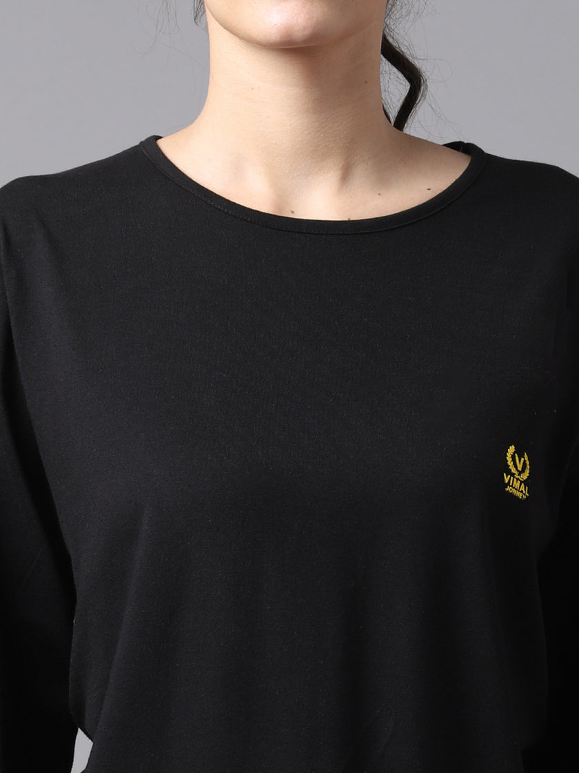 Mack Jonney Cotton Black FullSleeve T-Shirt For Women