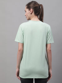 Mack Jonney Round Neck Cotton Solid Light Green T-Shirt for Women