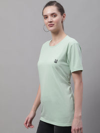 Mack Jonney Round Neck Cotton Solid Light Green T-Shirt for Women