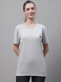 Mack Jonney Round Neck Cotton Solid Light Grey T-Shirt for Women